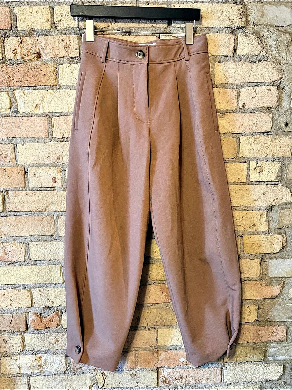 Zara High Waist Tapered Trousers in Brown